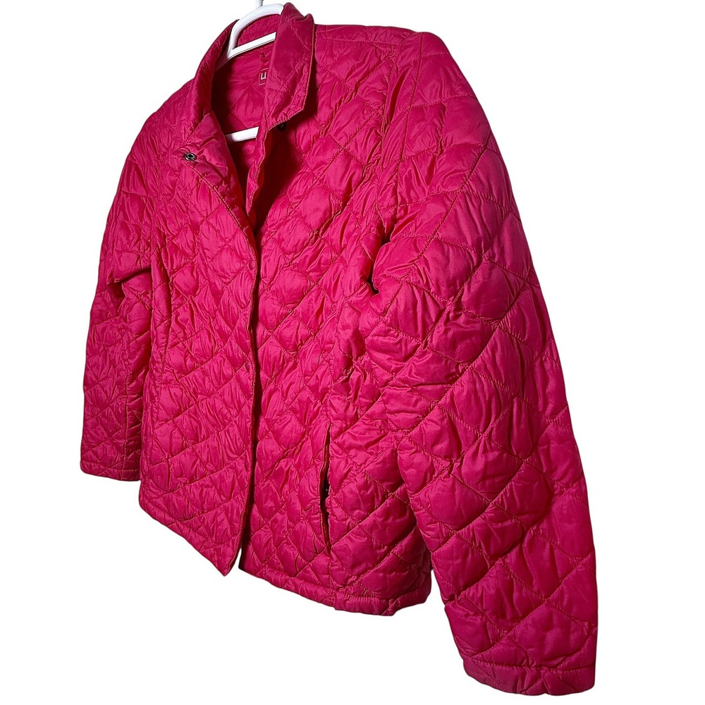 LL Bean Womens Quilted Jacket Pink Button Front Collared Diamond Stitch L Petite - Picture 6 of 11